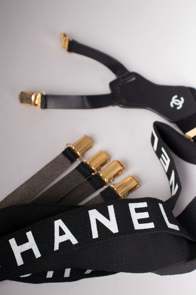 Chanel Vintage Rare Black Logo Suspenders