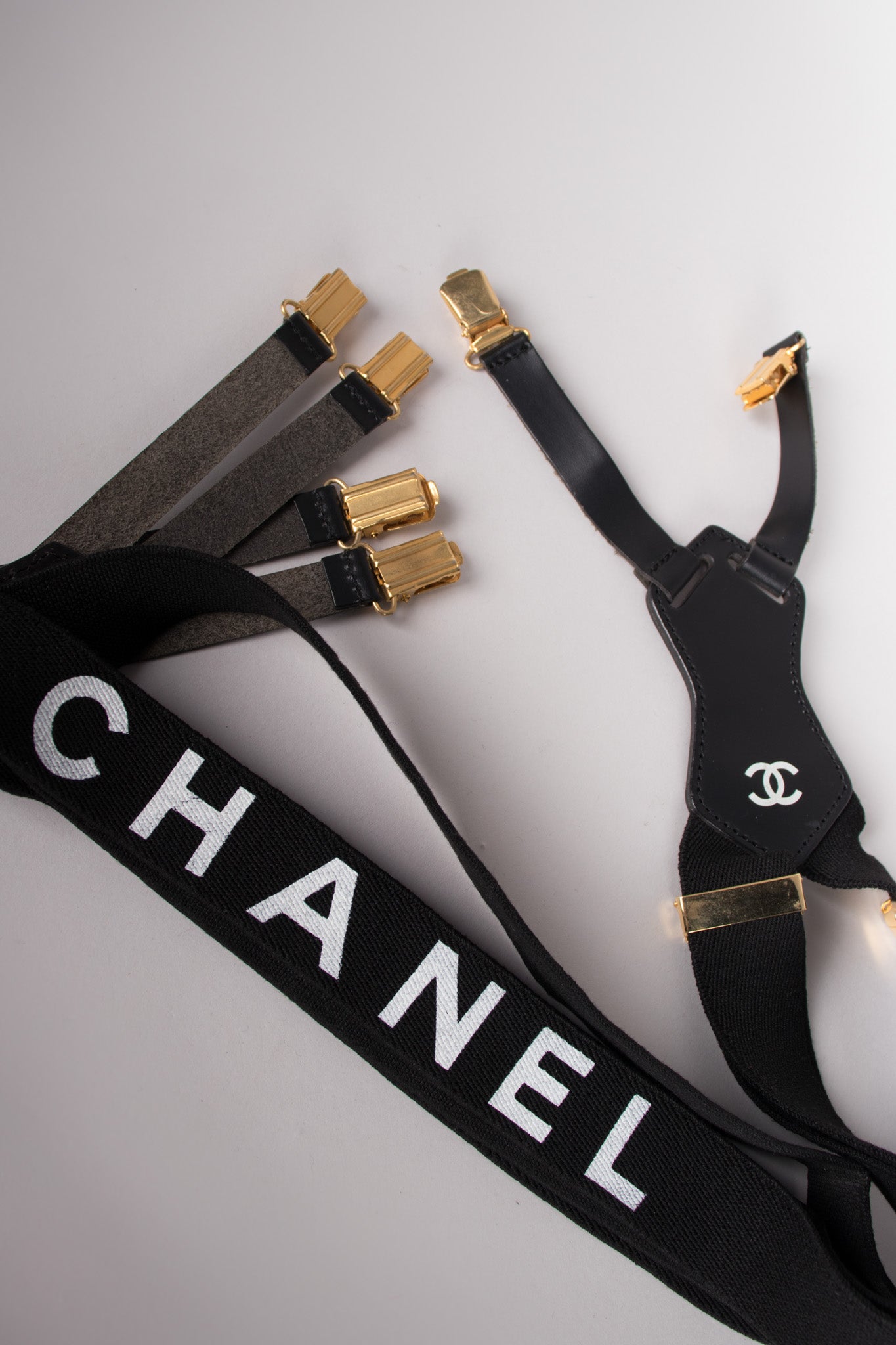 Chanel Vintage Rare Black Logo Suspenders