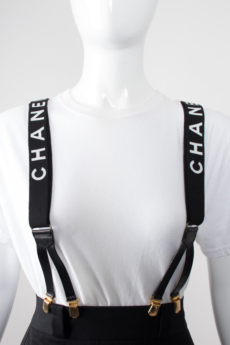 Chanel Vintage Rare Black Logo Suspenders