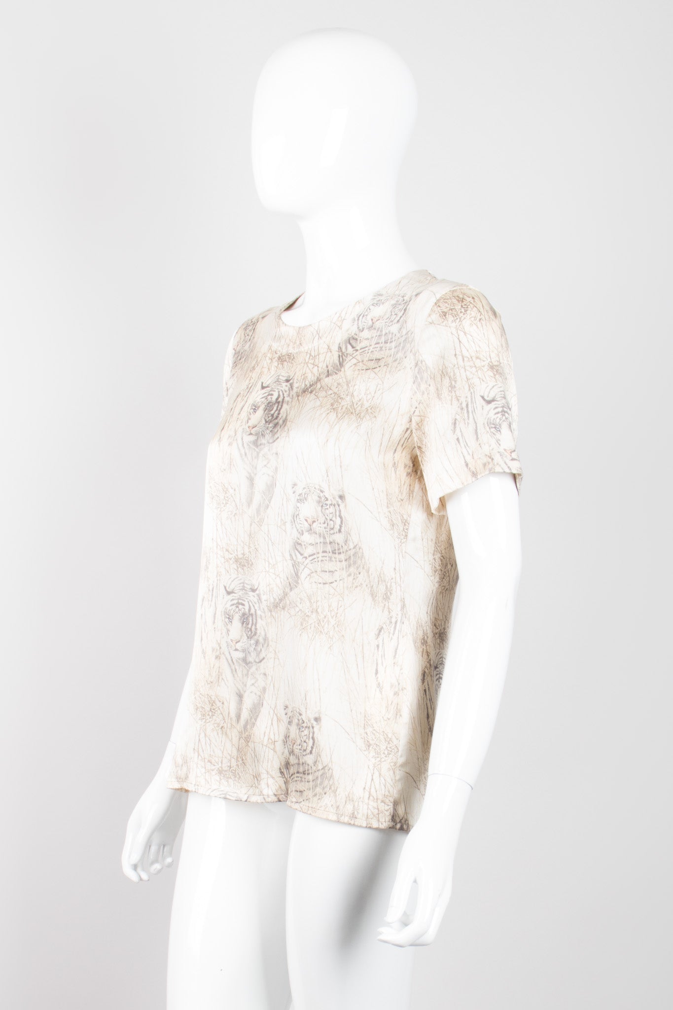 Escada White Tiger Silk Short Sleeve Tee