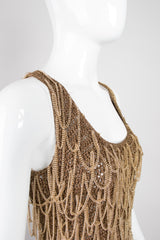 Salvatore Ferragamo Gold Crochet Draped Chain Tank