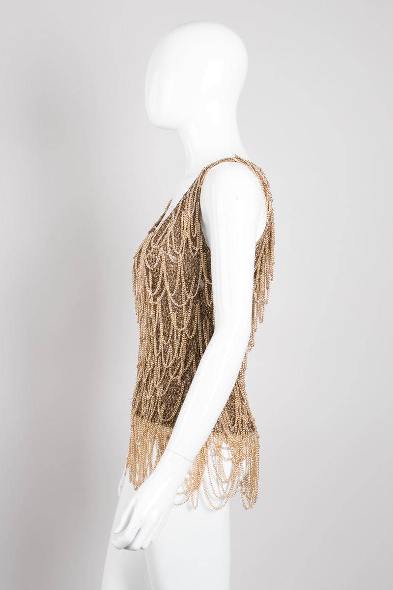 Salvatore Ferragamo Gold Armor Draped Chain Crochet Tank