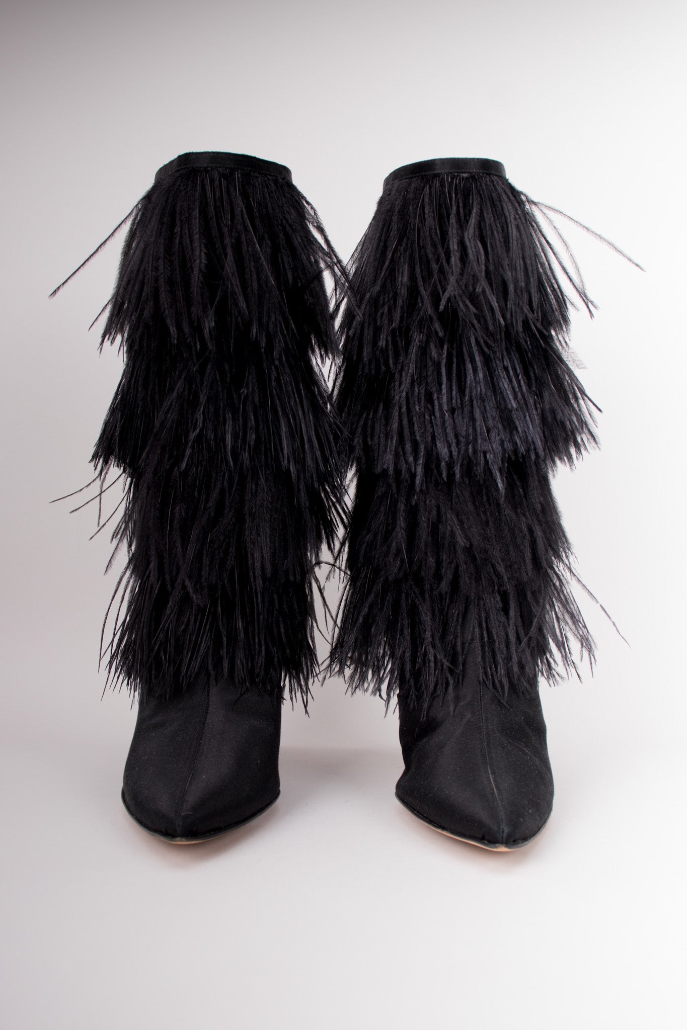 Manolo Blahnik Rockerstar Ostrich Feather Boots