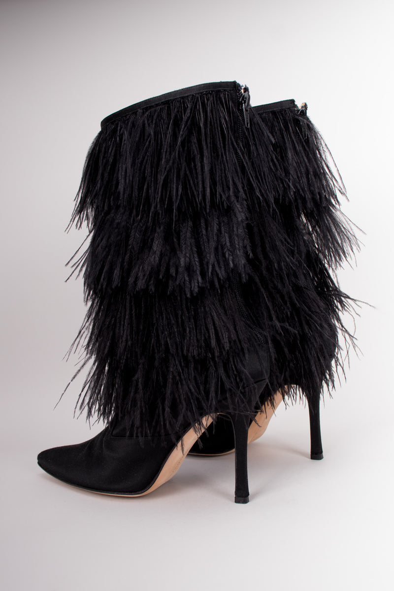 Manolo Blahnik Rockerstar Ostrich Feather Boots