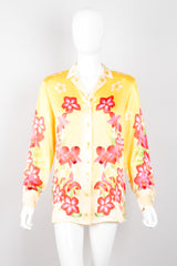 Escada Tahiti Tiare Pineapple Silk Satin Souvenir Pajama Shirt