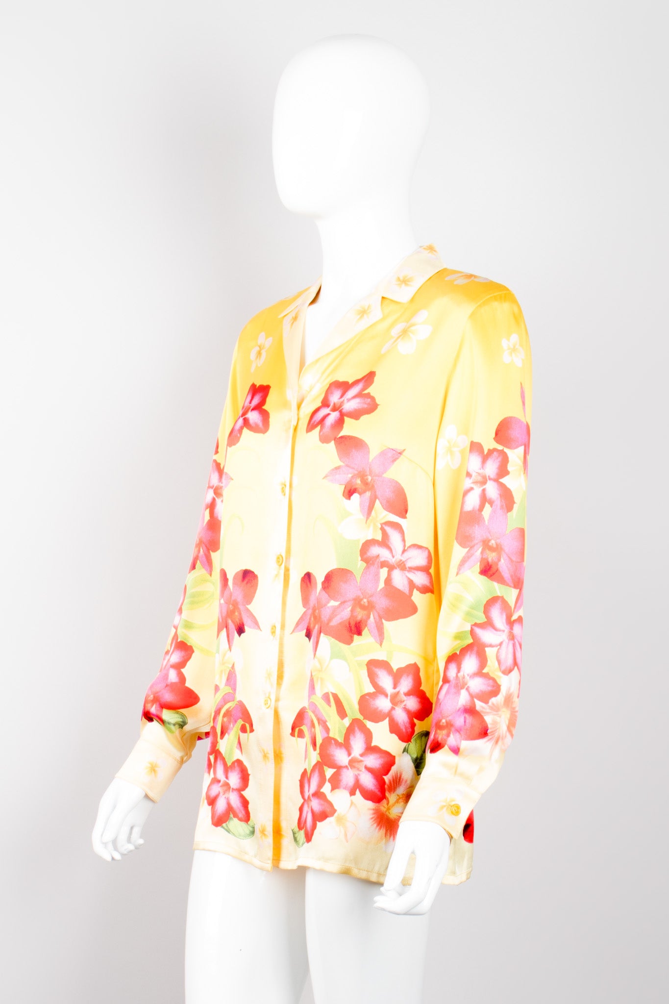 Escada Tahiti Tiare Pineapple Silk Satin Souvenir Pajama Shirt