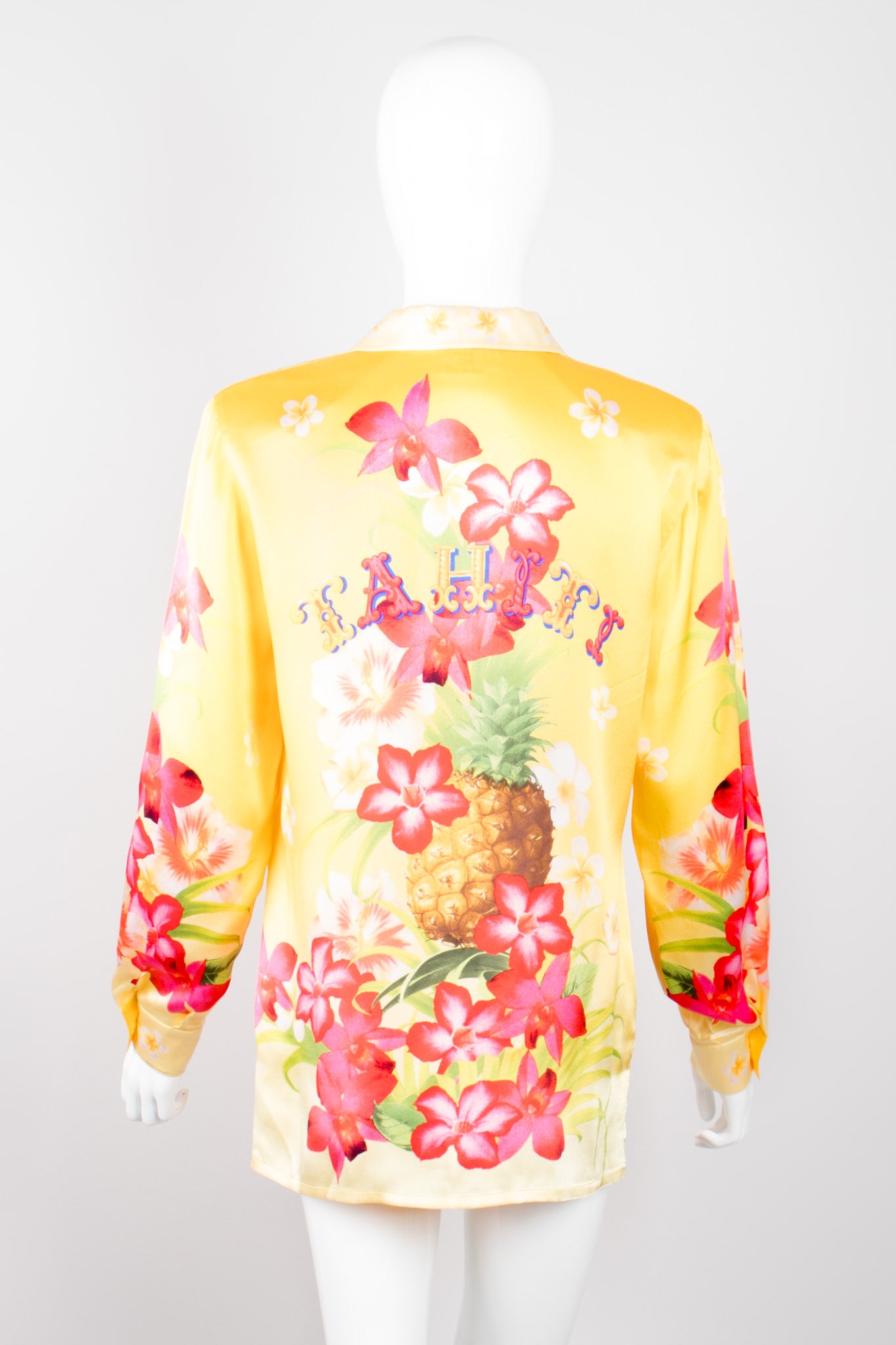 Escada Tahiti Tiare Pineapple Silk Satin Souvenir Pajama Shirt