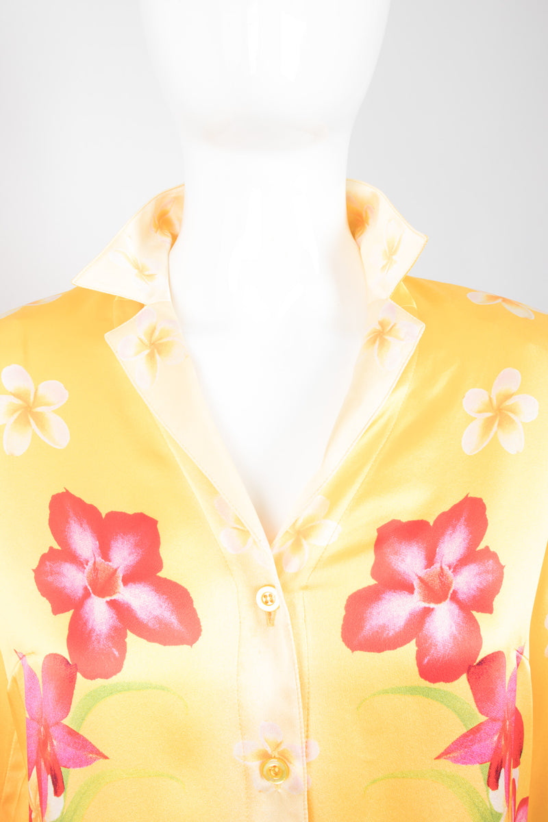 Escada Tahiti Tiare Pineapple Silk Satin Souvenir Pajama Shirt