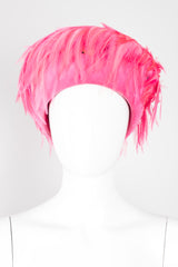 Leslie James Flamingo Pink Velvet Feather Shacko Pillbox Hat