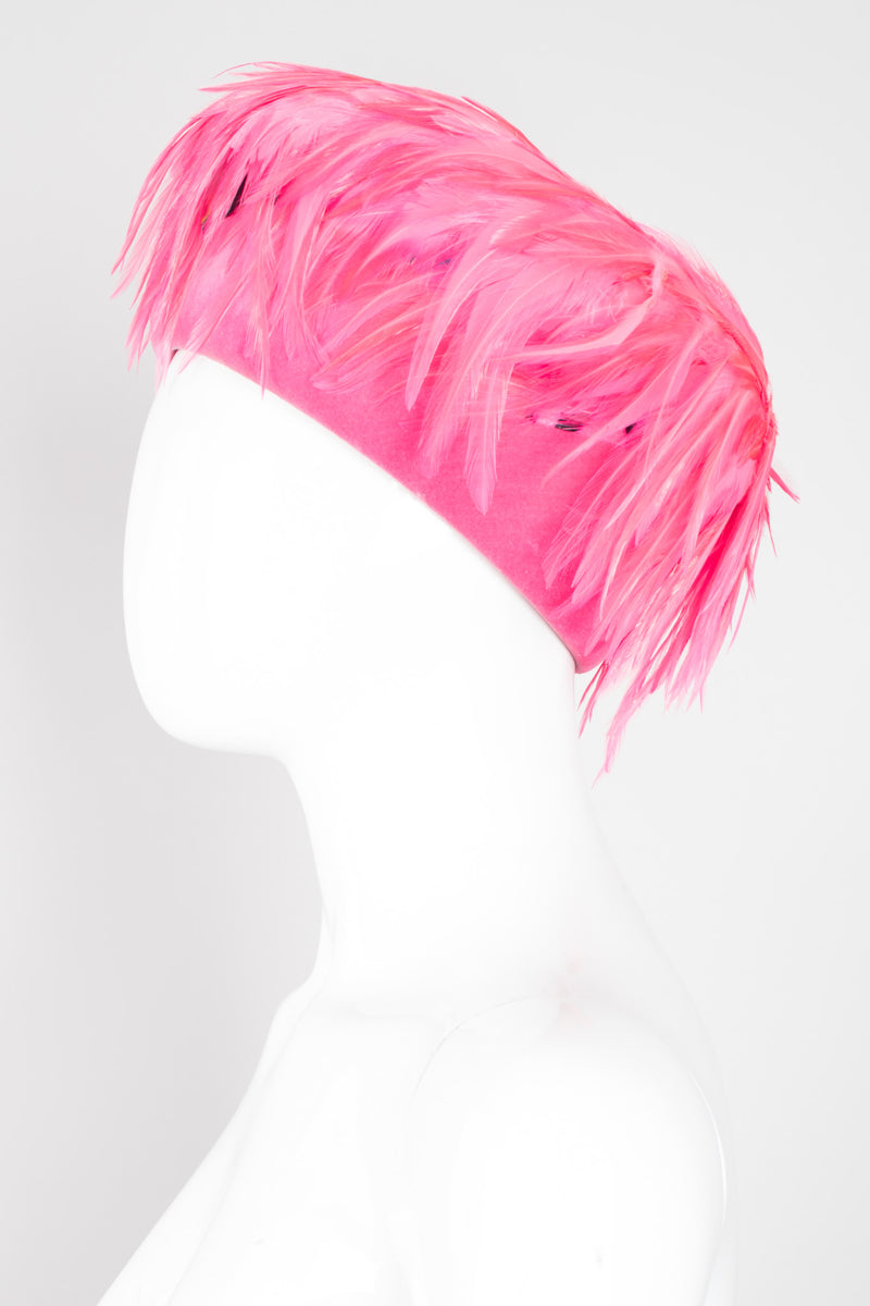 Leslie James Flamingo Pink Velvet Feather Shacko Pillbox Hat