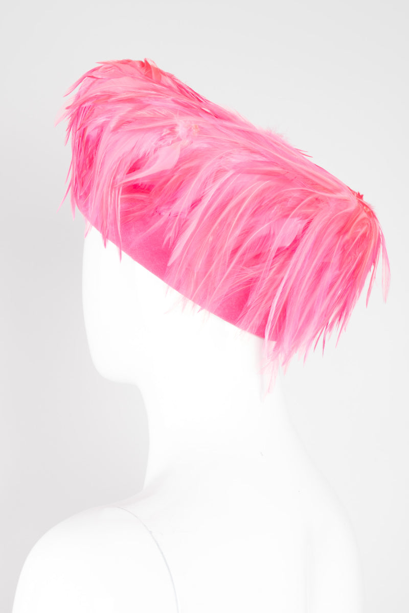 Leslie James Flamingo Pink Velvet Feather Shacko Pillbox Hat