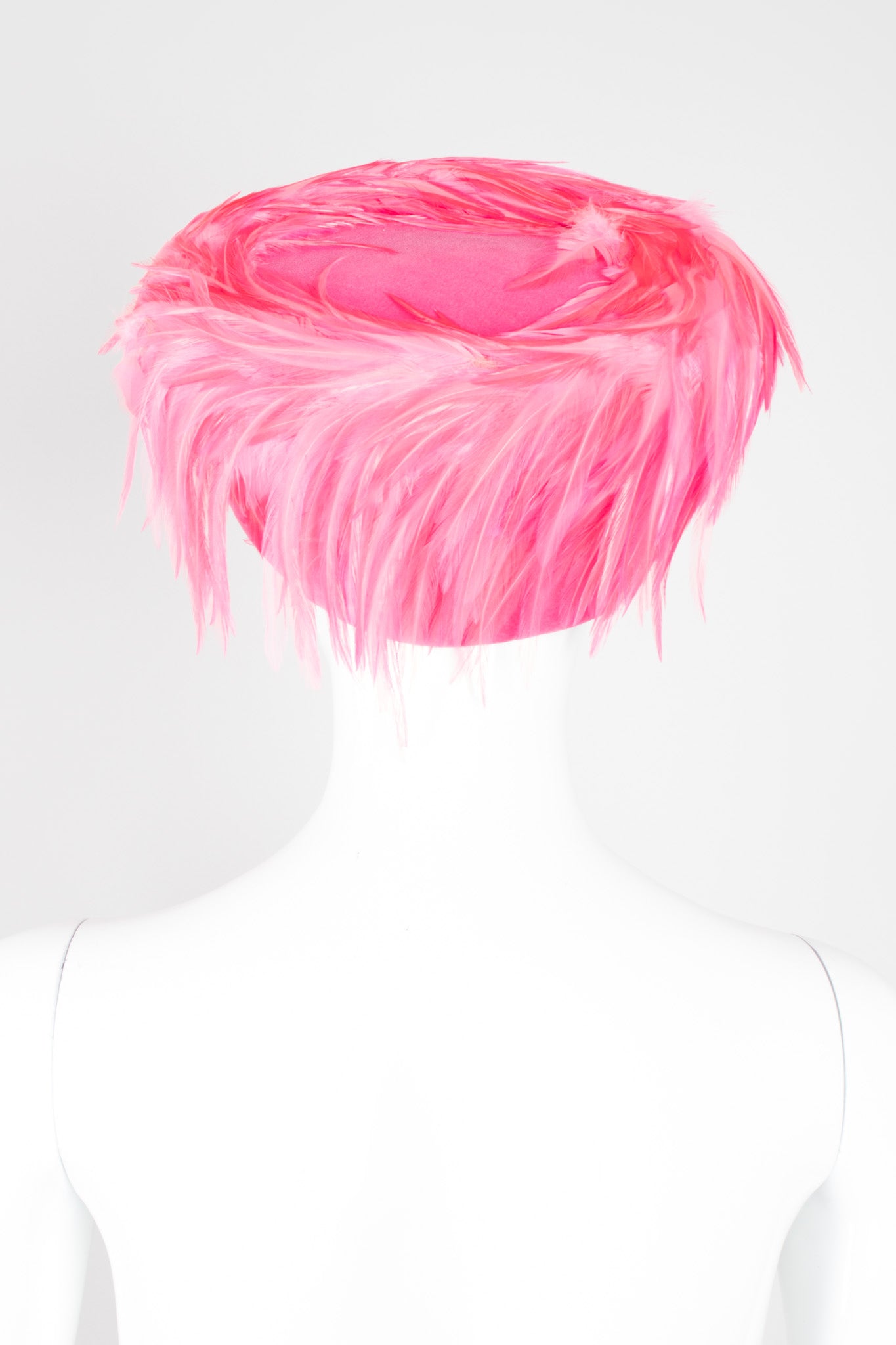 Leslie James Flamingo Pink Velvet Feather Shacko Pillbox Hat