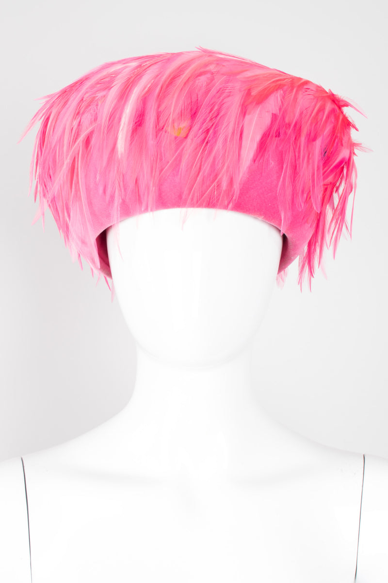 Leslie James Hot Pink Velvet Feather Shacko Pillbox Hat