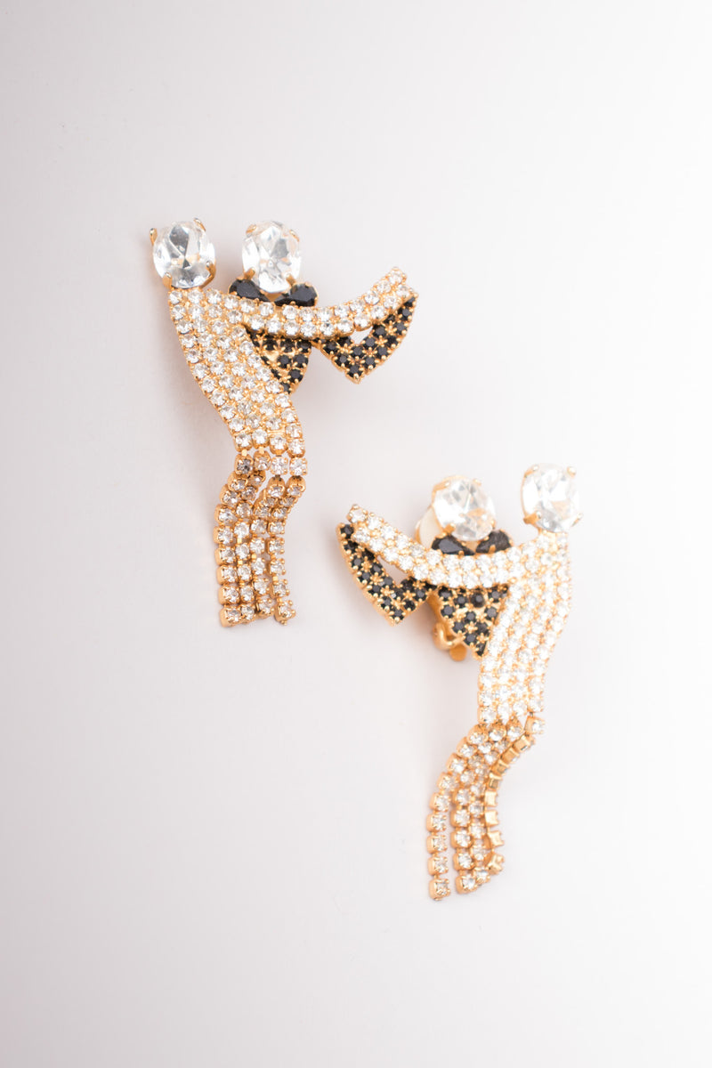 Rhinestone Dancing Couple Mr Mrs Wedding Bridal Earrings