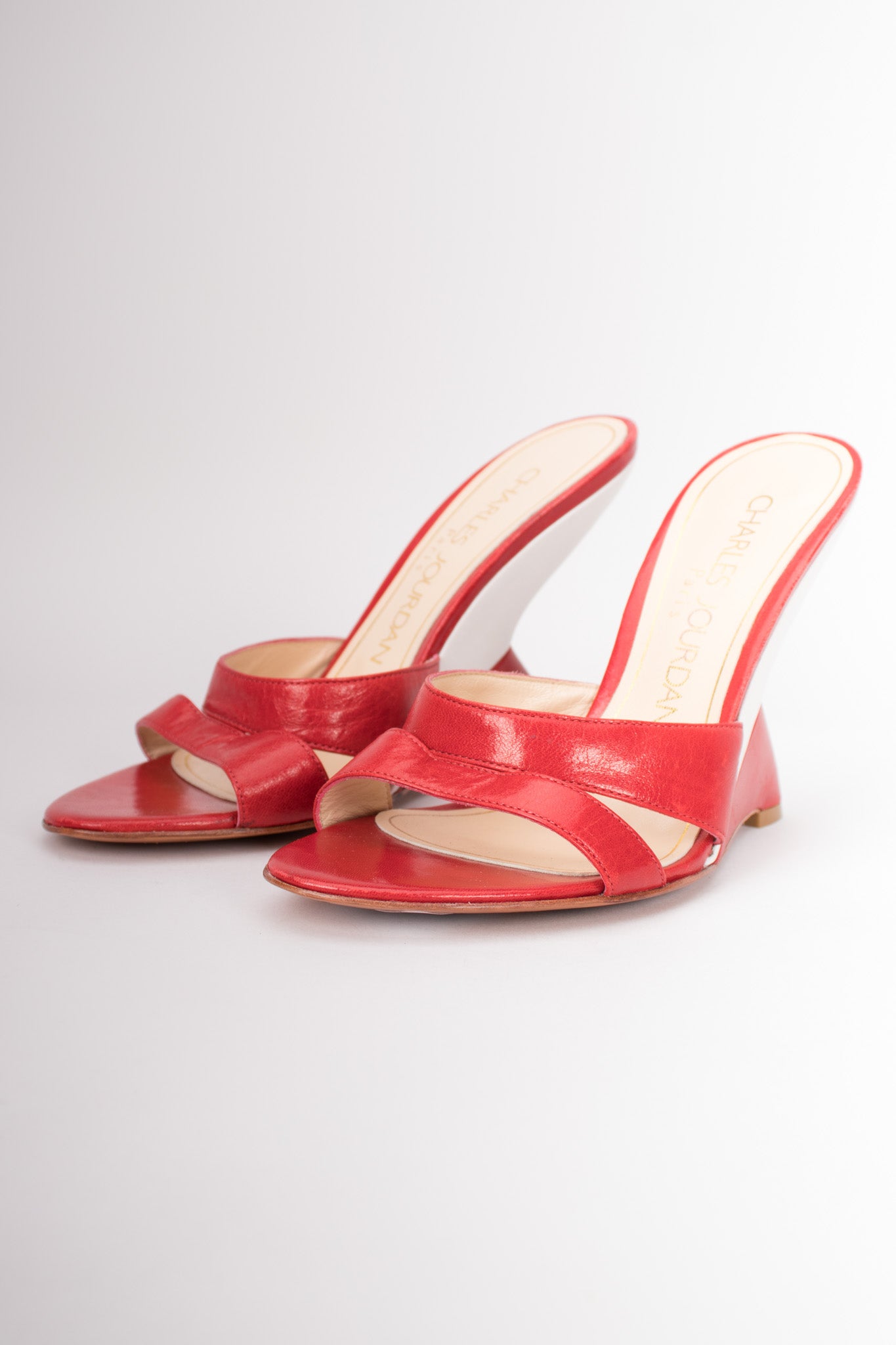 Charles Jourdan Vintage Retro Tailfin Wedge Slide Sandals