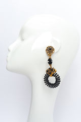 Vintage Stanley Hagler Filigree Stone Cluster Drop Hoop Earrings on mannequin  @ Recess LA