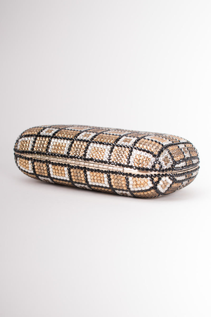 Checkered Rhinestone Vintage Metal Clutch Minaudiere