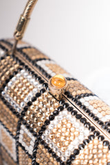 Checkered Rhinestone Vintage Metal Clutch Minaudiere