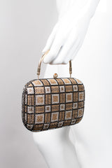 Checkered Rhinestone Vintage Metal Clutch Minaudiere