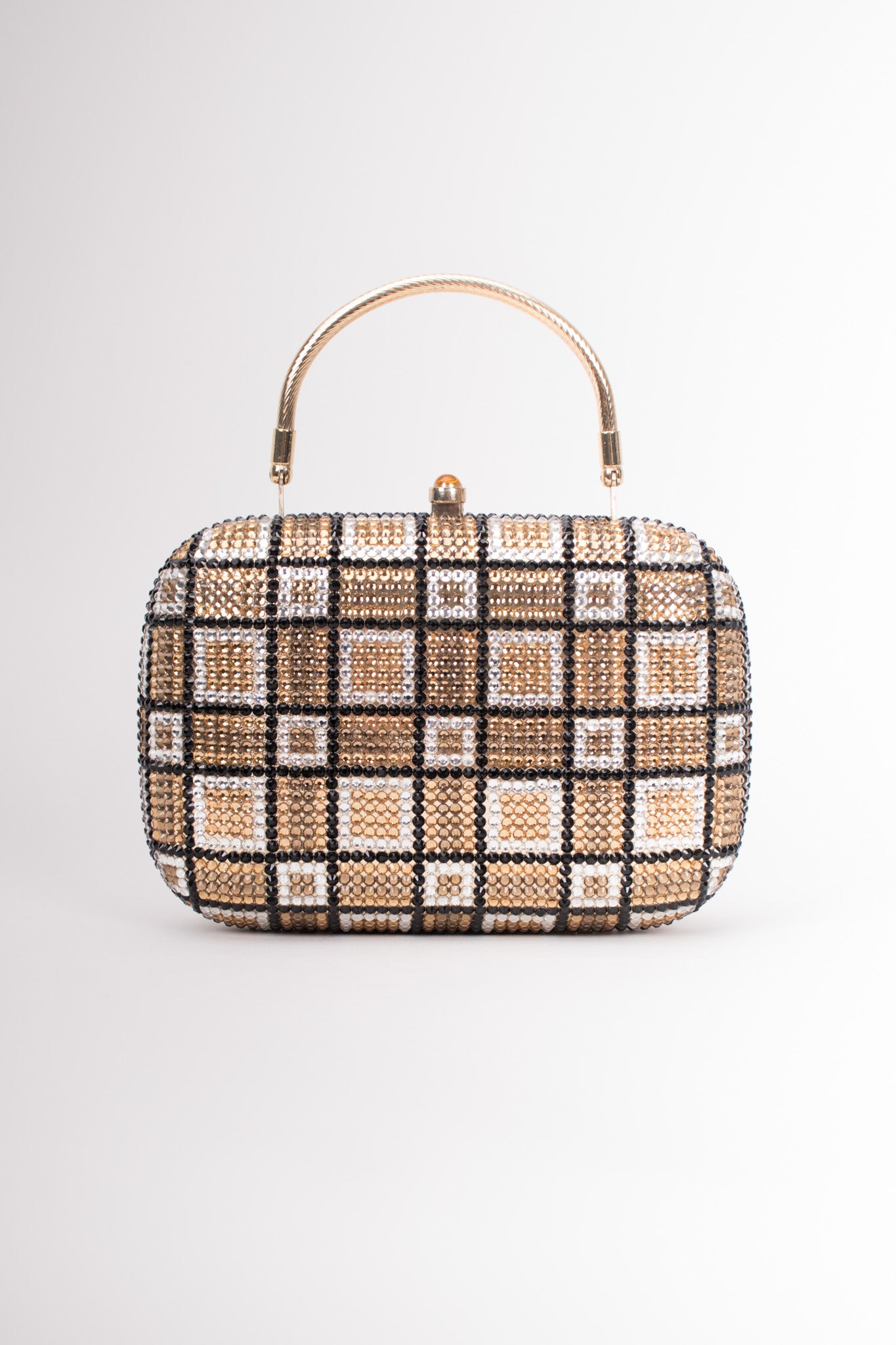 Checkered Rhinestone Vintage Metal Clutch Minaudiere