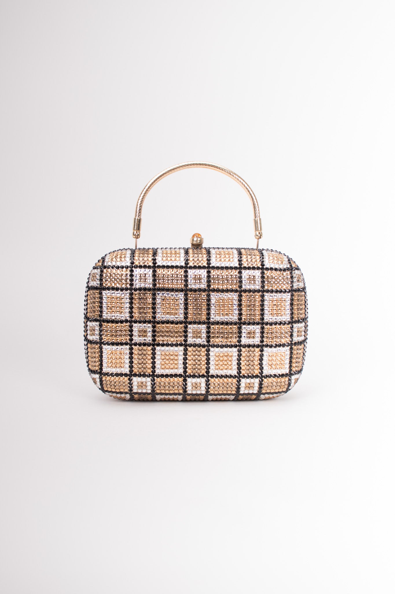 Checkered Rhinestone Vintage Metal Clutch Minaudiere