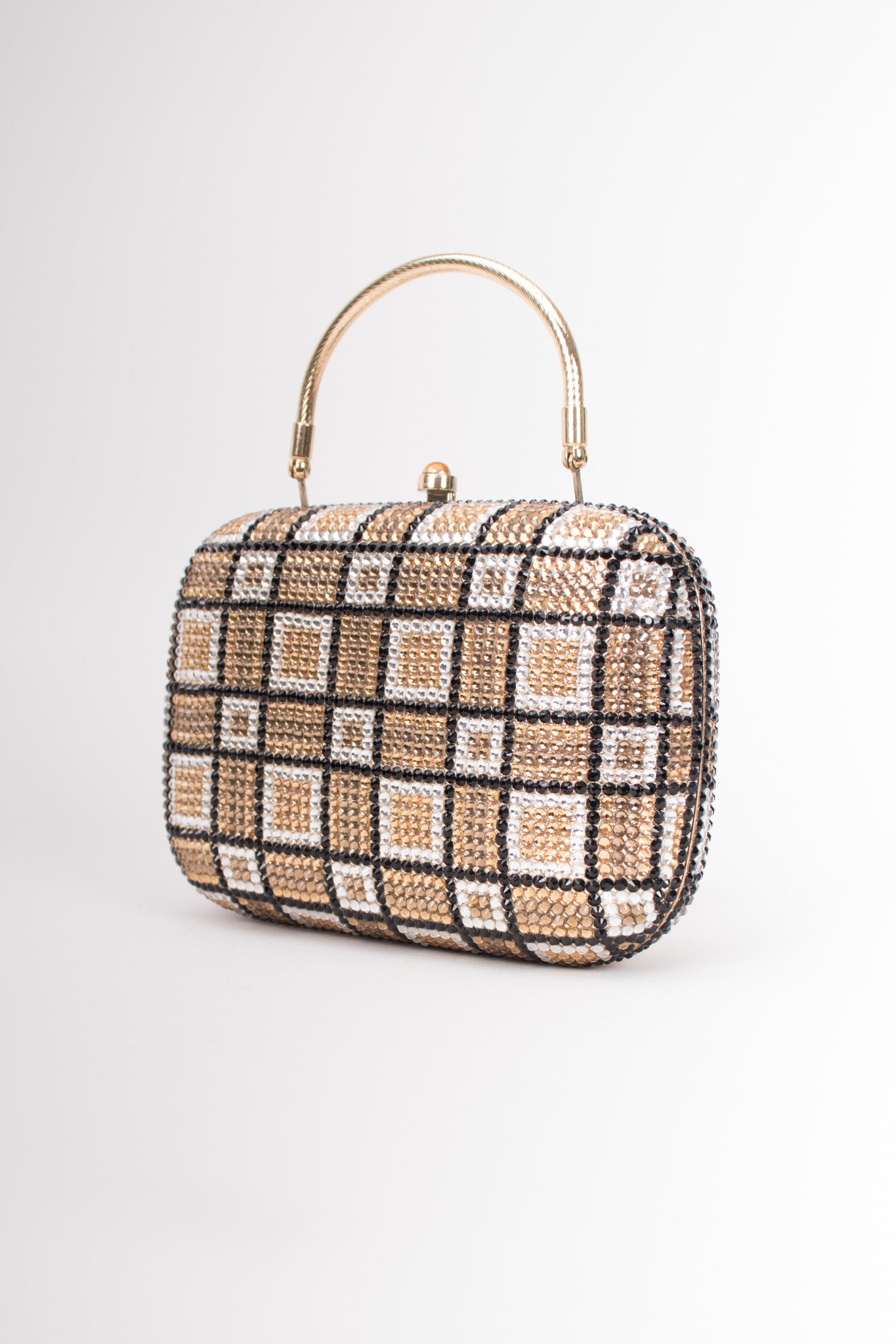 Checkered Rhinestone Vintage Metal Clutch Minaudiere