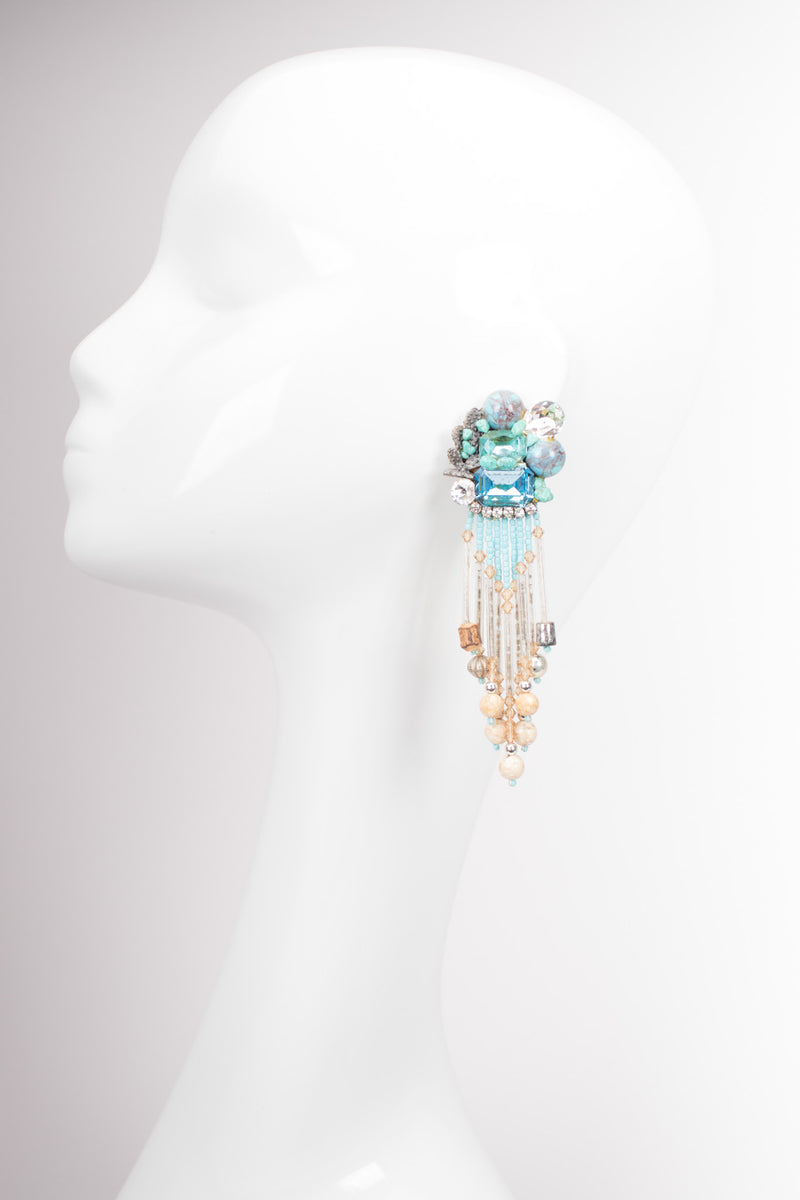 Vintage Turquoise Bead Waterfall Fringe Earrings