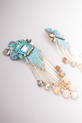 Vintage Turquoise Bead Waterfall Fringe Earrings