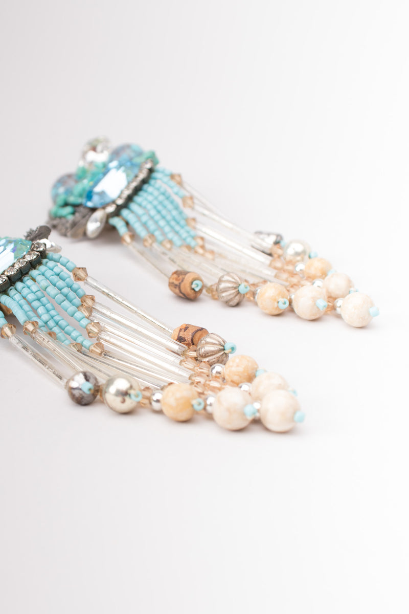 Vintage Turquoise Bead Waterfall Fringe Earrings