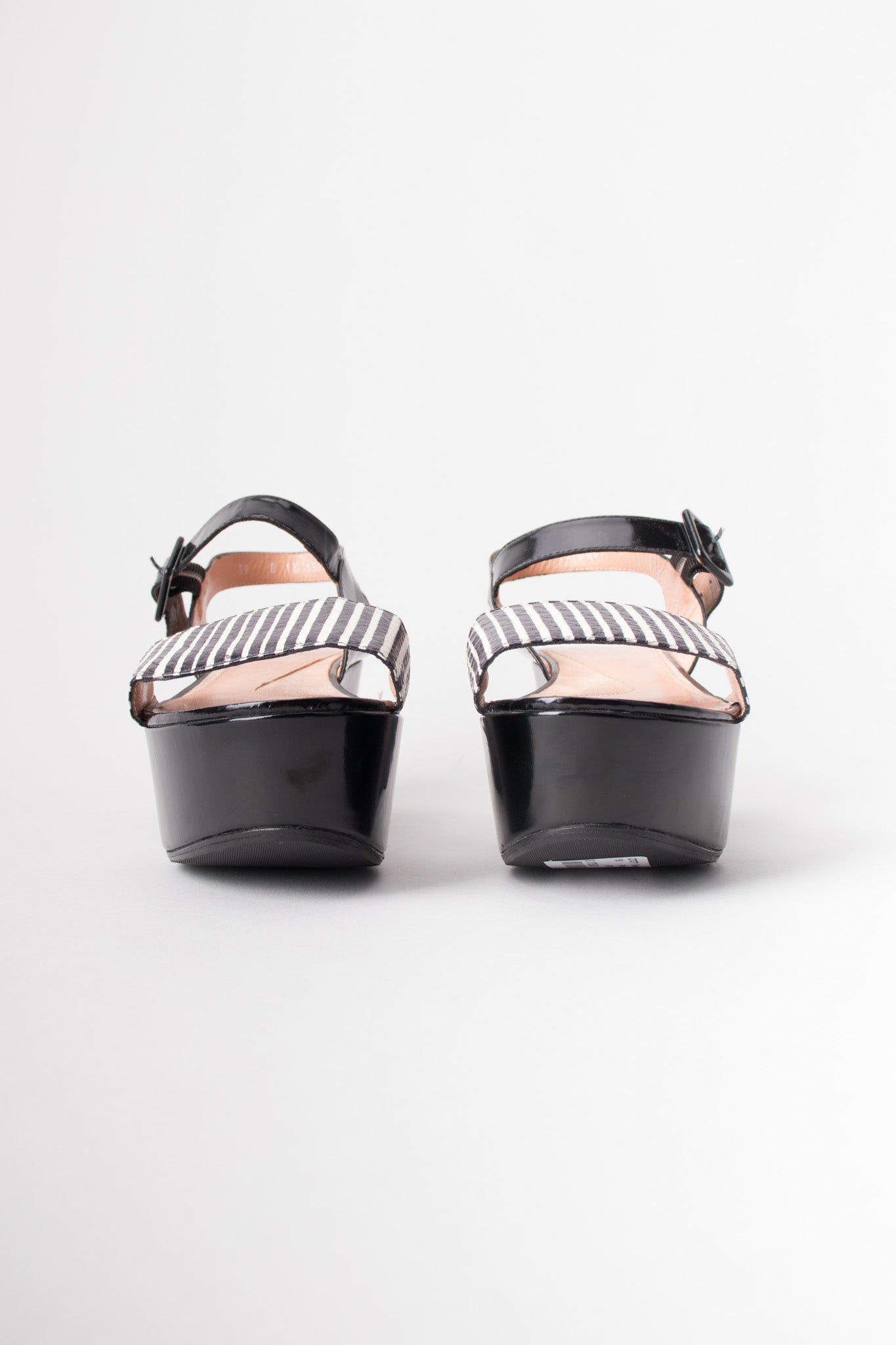 Robert Clergerie Black & White B&W Striped Snake Flatform Sandals