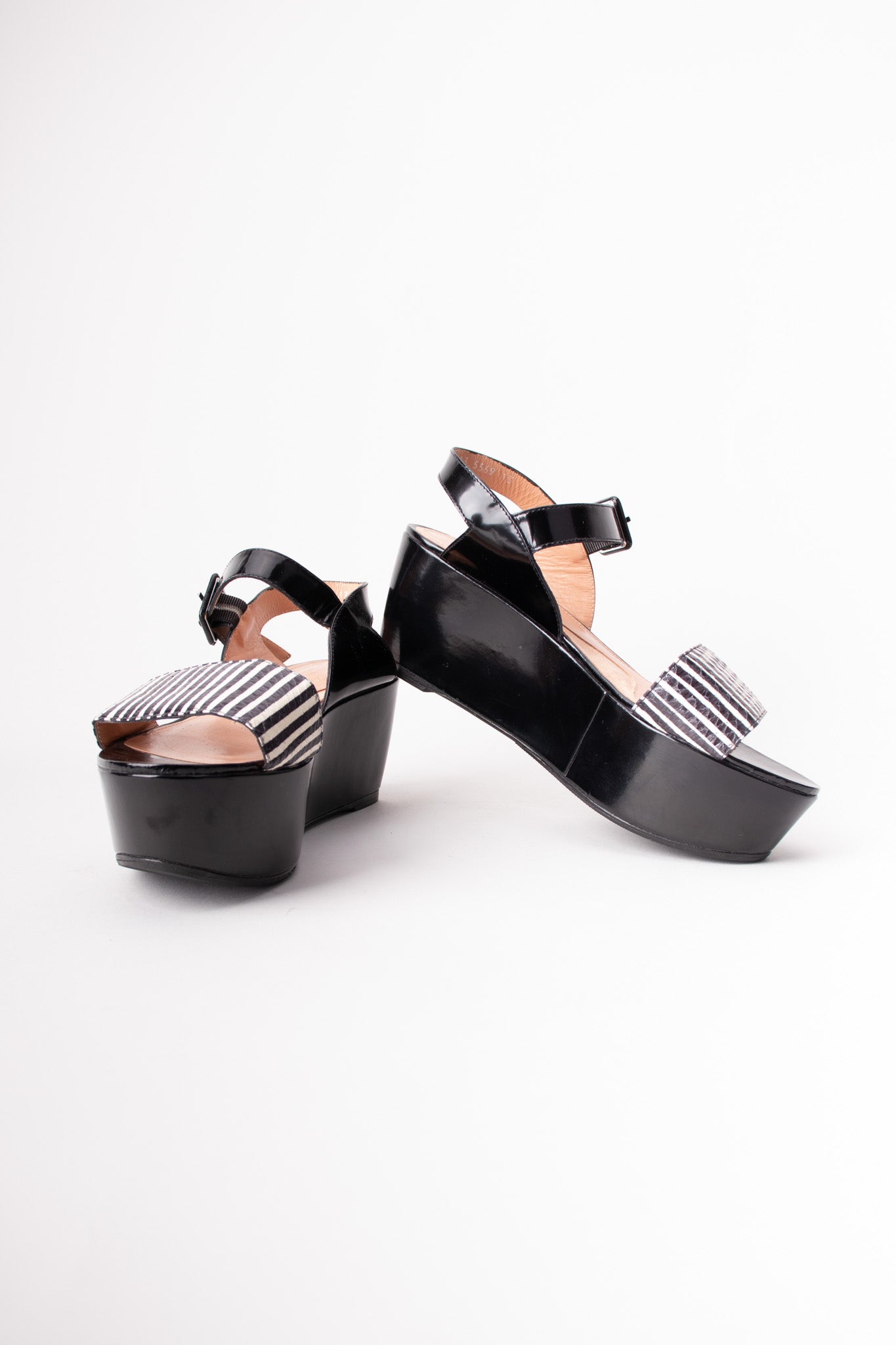 Robert Clergerie Black & White B&W Striped Snake Flatform Sandals