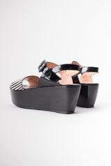 Robert Clergerie Black & White B&W Striped Snake Flatform Sandals