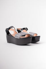 Robert Clergerie Black & White B&W Striped Snake Flatform Sandals