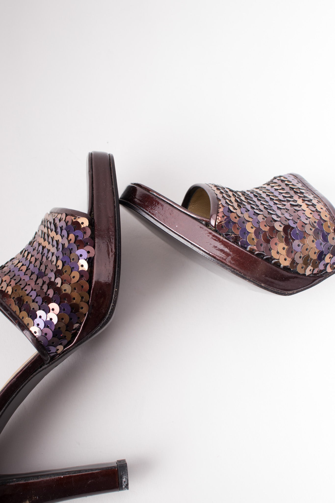 Yves Saint Laurent YSL Bronze Sequined Platform Mules