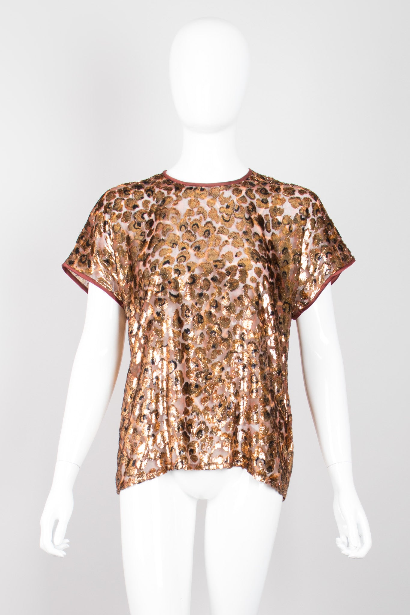 Escada Metallic Sheer Silk Velvet Lamé Burnout Animal Tee