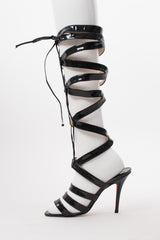 Manolo Blahnok Lace Up Patent Bondage Gladiator Cage Heel Boots