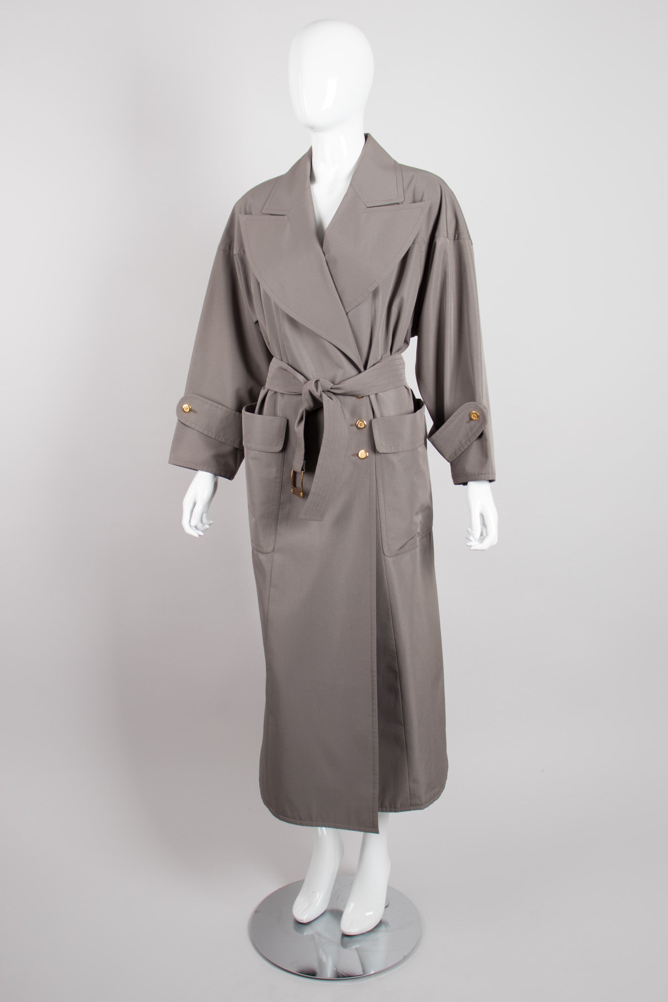 Chanel Greige Belted Trench Overcoat Raincoat