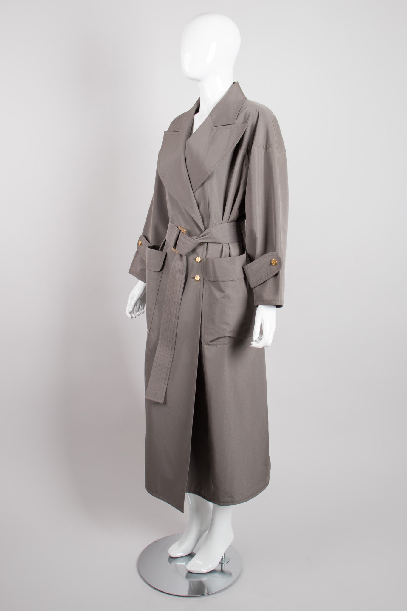 Chanel Greige Belted Trench Overcoat Raincoat