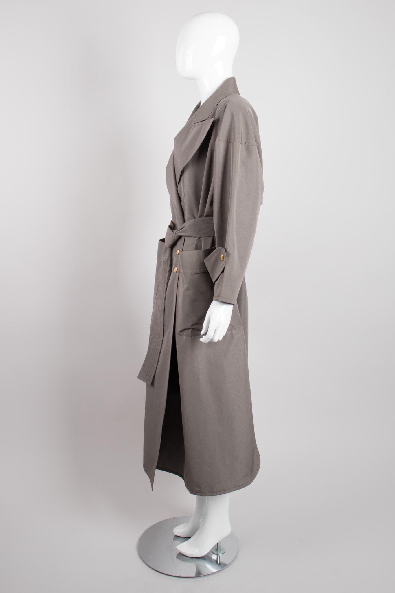 Chanel Greige Belted Trench Overcoat Raincoat