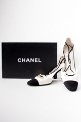 Chanel Pearl Trim Logo D'Orsay Cap Toe Heels