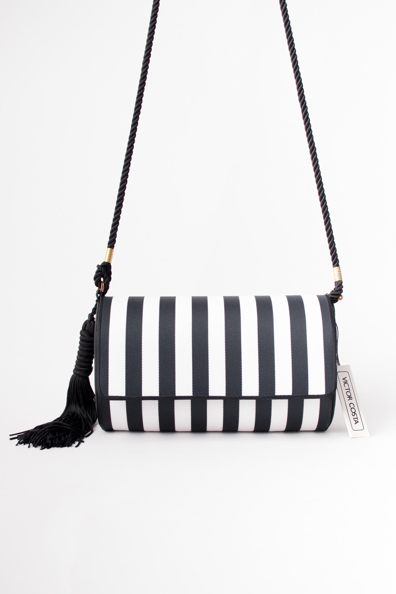 Victor Costa Regency Striped Silk Tassel Crossbody Shoulder Bag