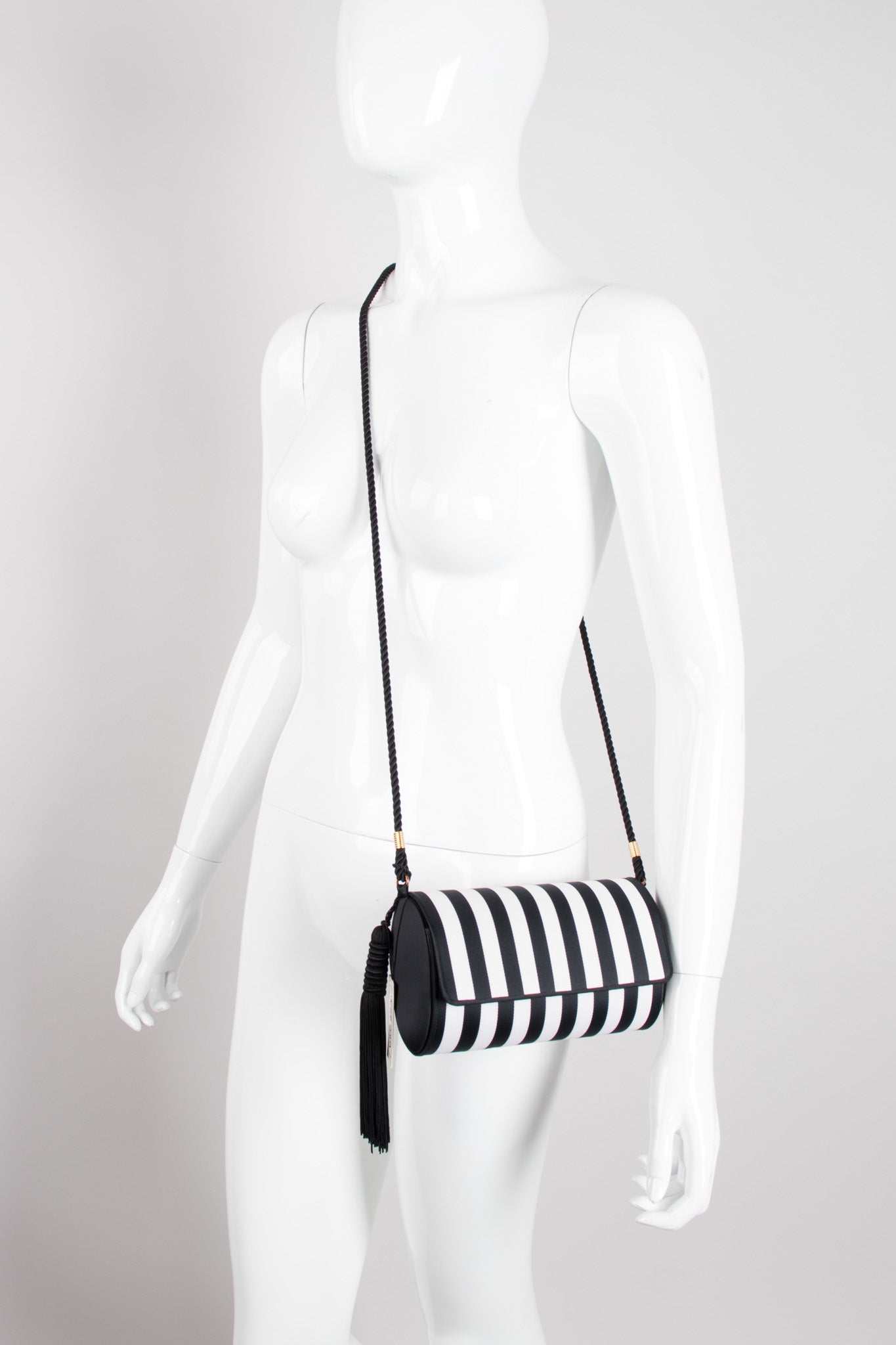 Victor Costa Regency Striped Silk Tassel Crossbody Shoulder Bag