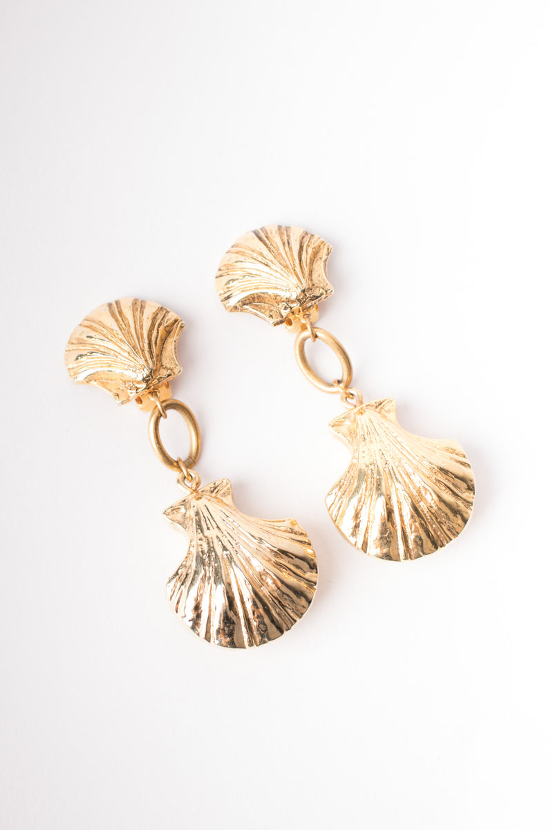 Vintage Golden Seashell Drop Earrings