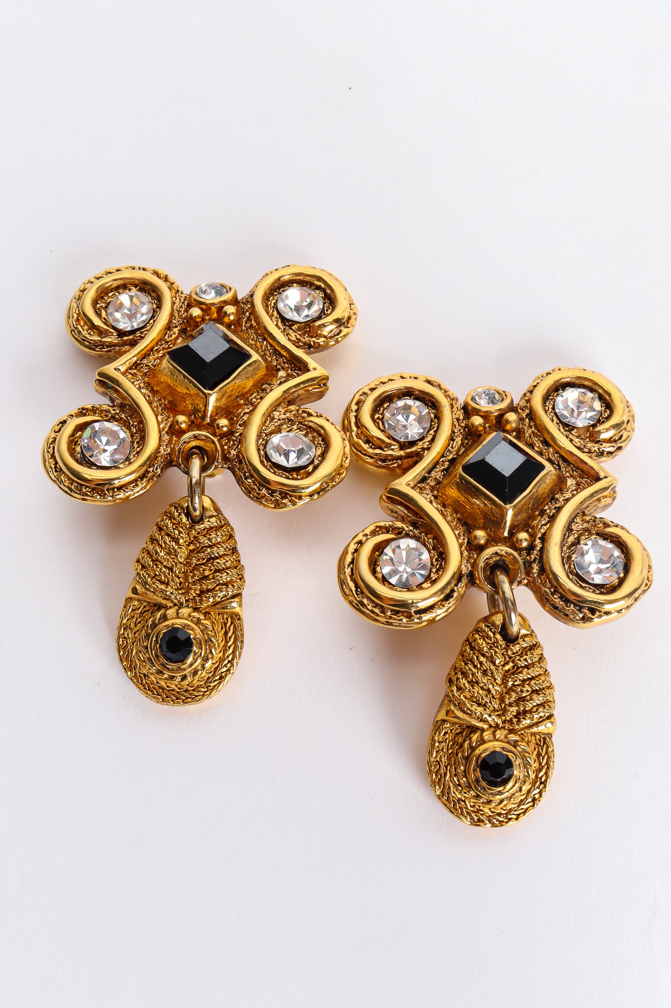 Vintage Claire Deve Baroque Frame Crystal Earrings flat front @ Recess LA