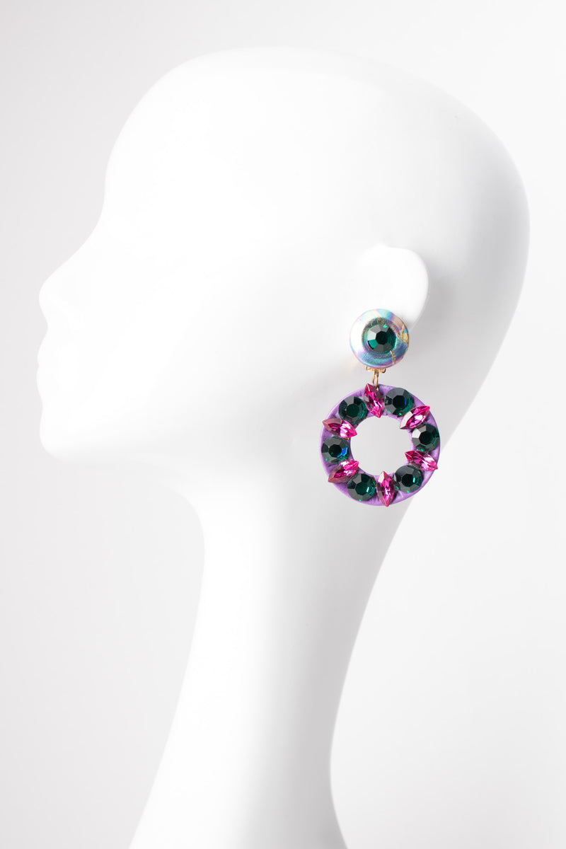 Crystal Jeweled Leather Hoop Statement Earrings