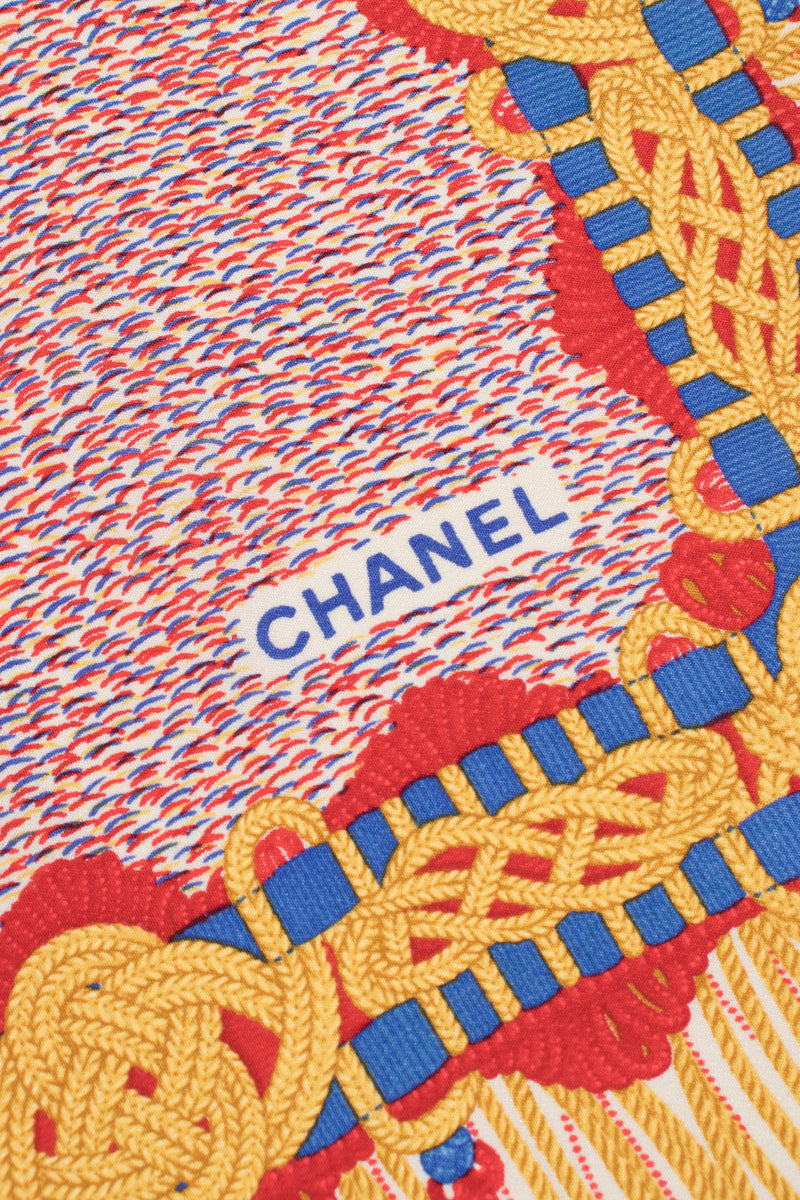 Chanel Nautical Carrick Bend Mat Rope Knot Print Silk Chiffon Scarf