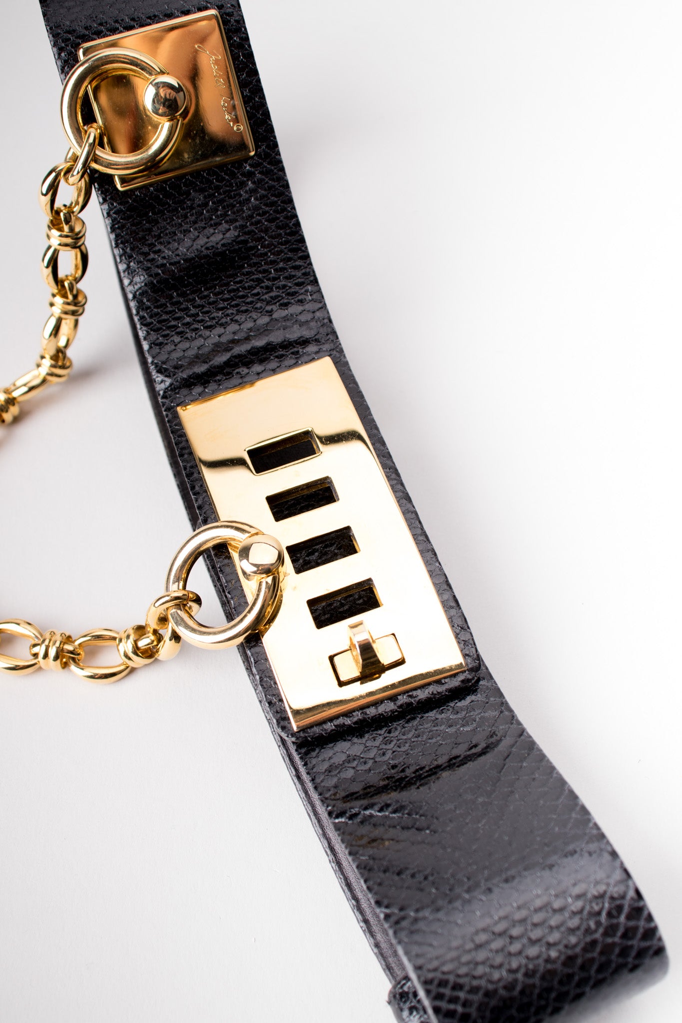 Judith Leibe Lizard Leather Gold Chain Turnlock Bondage Belt