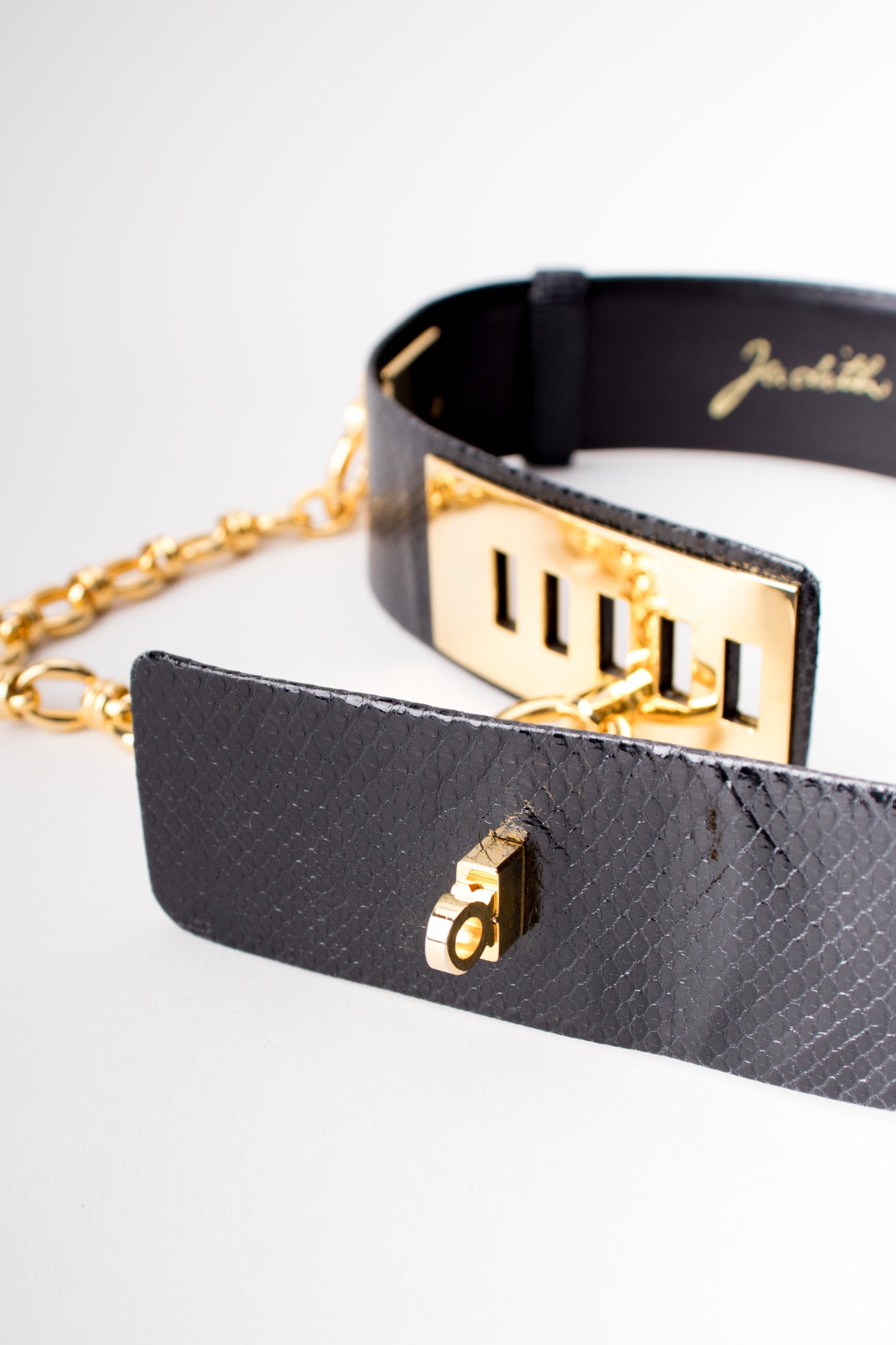 Judith Leibe Lizard Leather Gold Chain Turnlock Bondage Belt