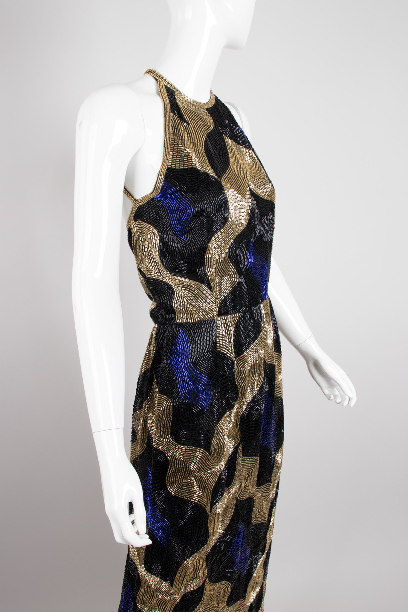 Tracy Mills Vintage Geometric Beaded Halter Gown