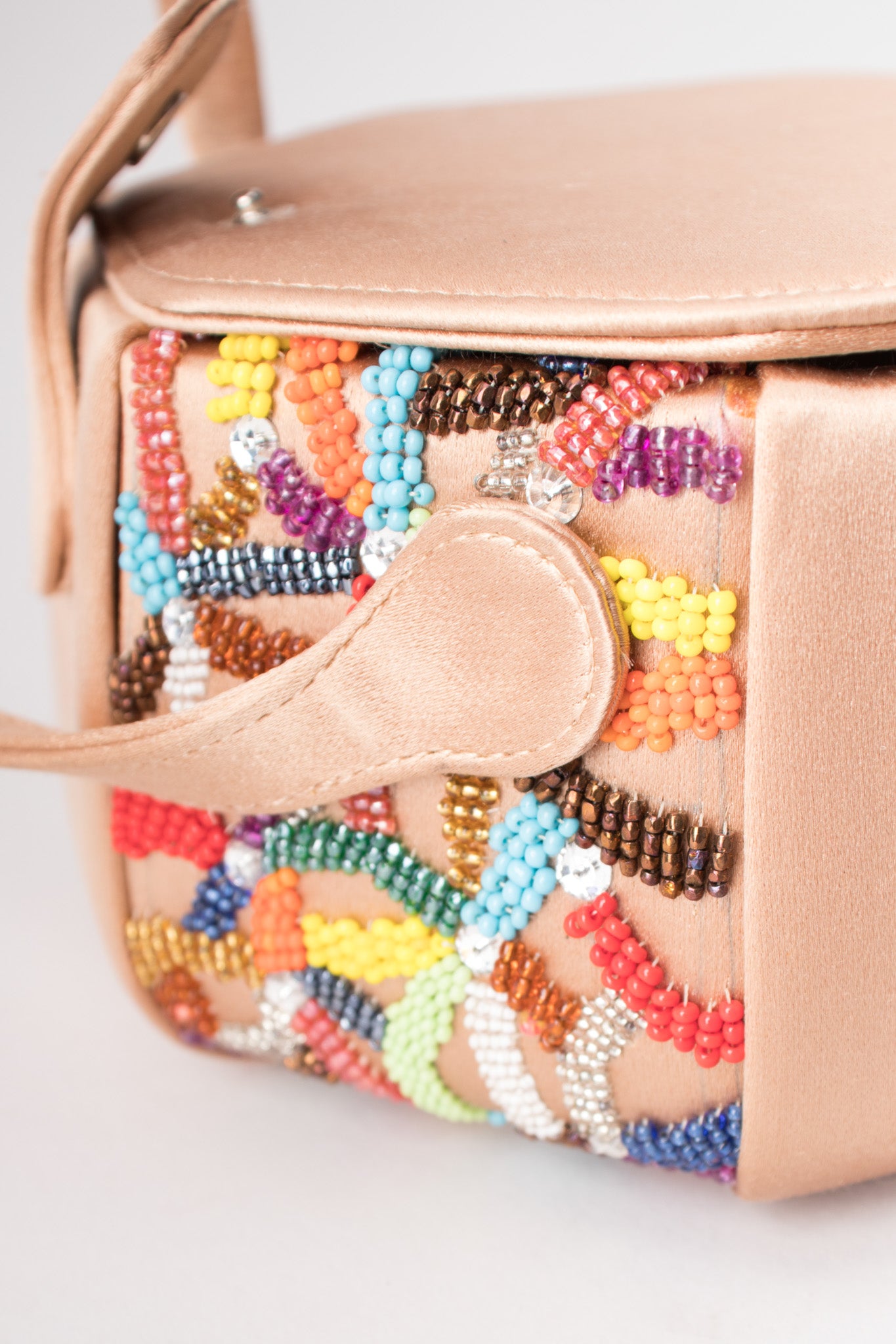 René Caovilla Rainbow Beaded Satin Box Bag